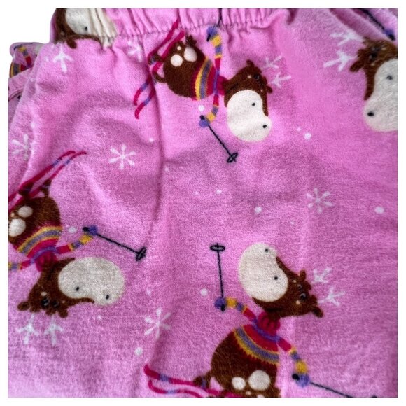 Womens Pink Skiing Moose Pajama Set Cotton Flannel By Character Size Large - Picture 11 of 11